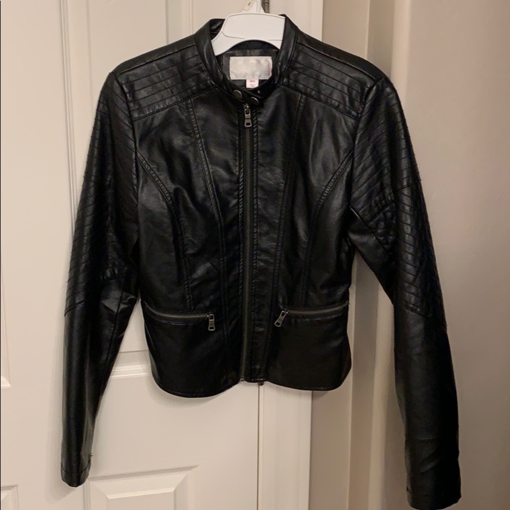 Faux black leather motorcycle jacket